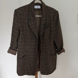 Vintage White Stag Women's Checkered Brown Wool Oversized Blazer